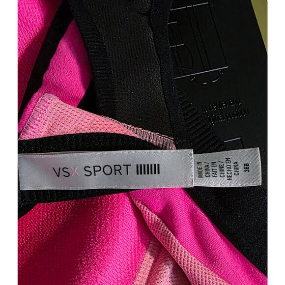 Victoria Secret VSX Incredible Sport Bra 36B Pink and black racerback athletic - Picture 4 of 7